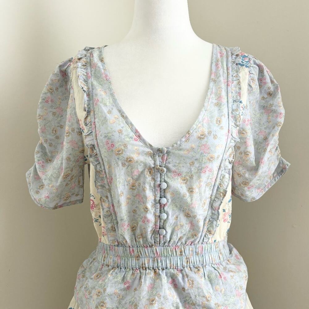 SALE! loveshackfancy - roth dress mini ruffled v-neck puff sleeves print floral - Picture 4 of 9